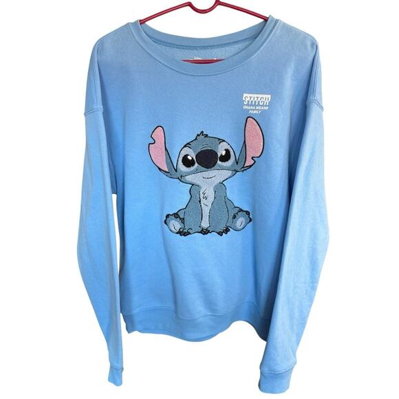Disney Stitch Embroidered Sweatshirt Fleece Lined XL Blue L/S Whimsical Whimsy - Picture 1 of 7